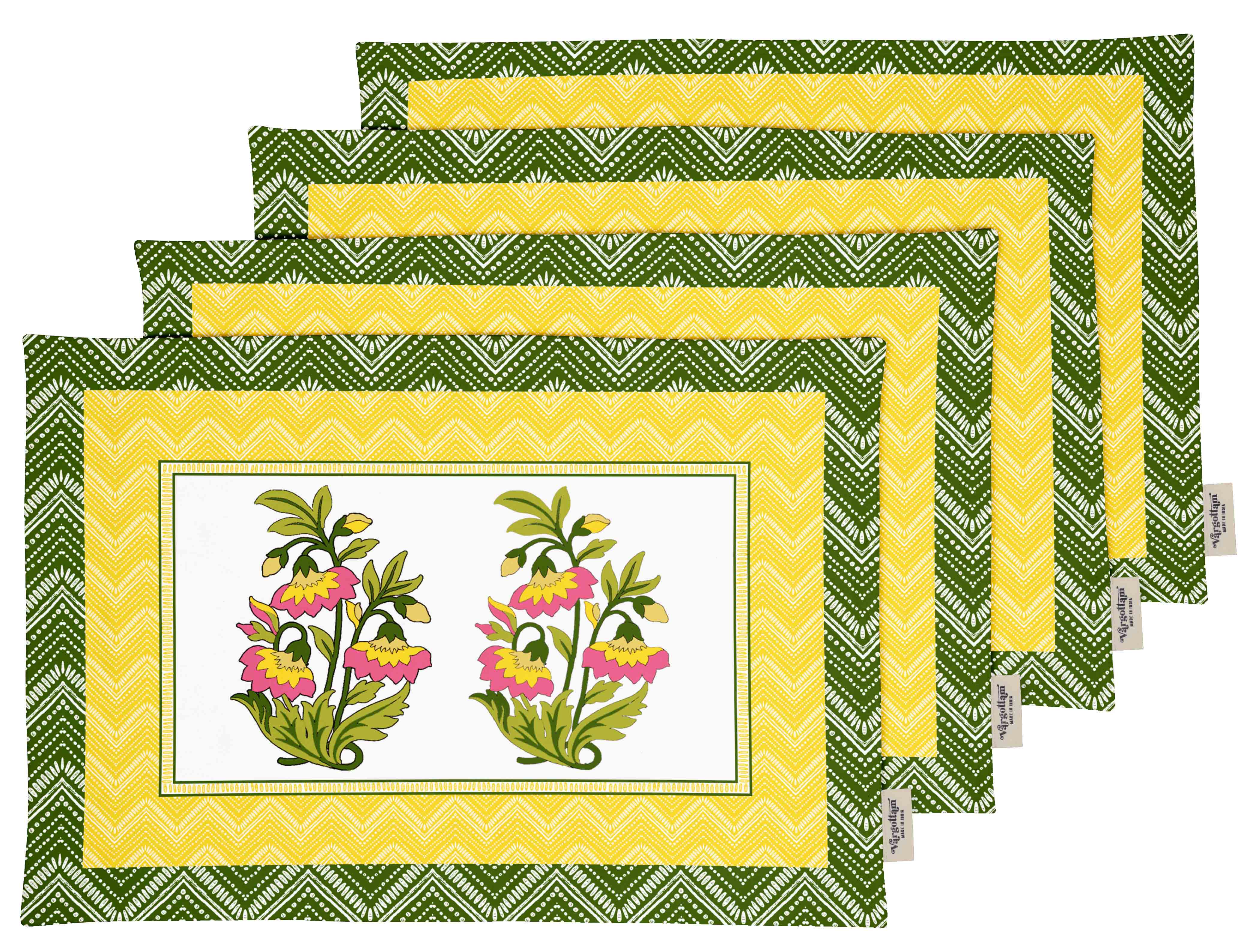 

Vargottam Підкладки - Підкладка для обіднього столу, набір із 4 бавовняних серветок з принтом і двостороннім виглядом 12x18 Inches жовтий