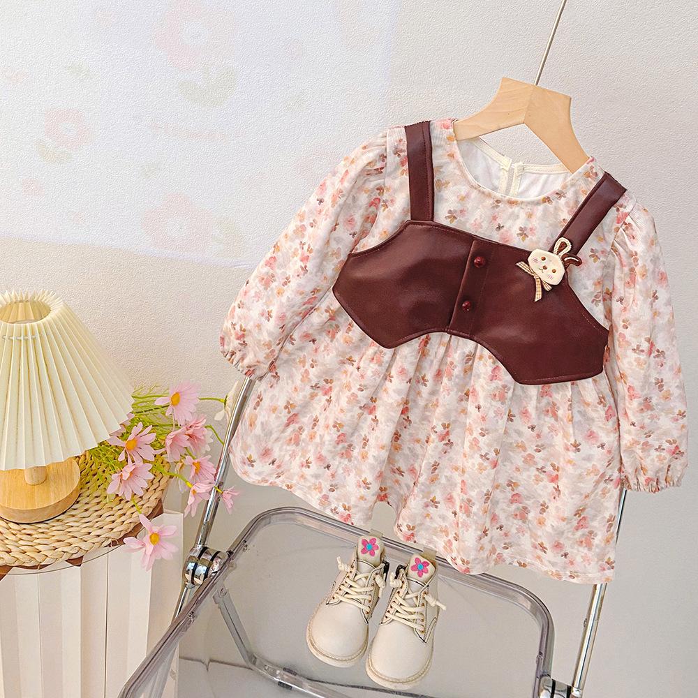 Girls Spring Autumn Princess Dress Set Long Sleeve Tulle Skirt With Vest Two Piece Baby Outfit 80cm коричневый