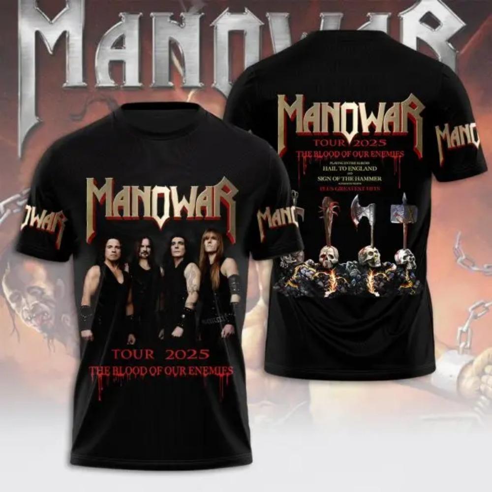 Rock Manowar Band 3D Tištěná trička Pánská Dámská Hip Hop Krátký Rukáv Tričko Harajuku O-Výstřih Tričko Top Oversized Unisex Y2k Oblečení