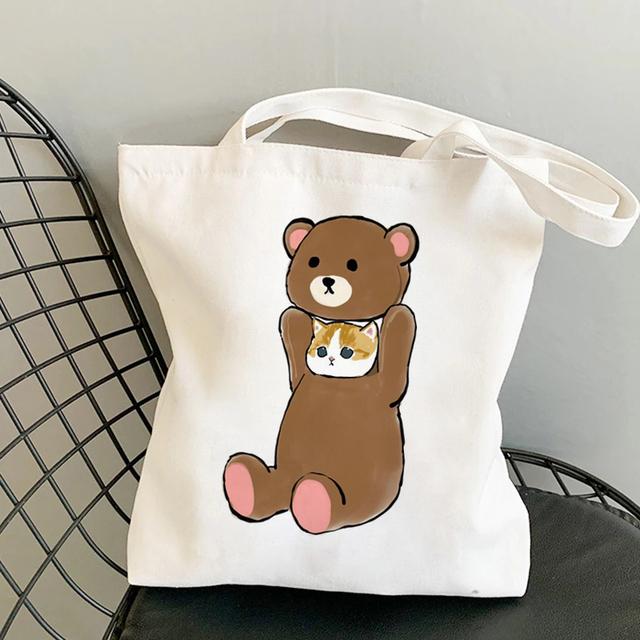 Kawaii coelho gatos dos desenhos animados sacos de compras bolsas lona sacos de ombro mulher sacos de compras alta capacidade bolsa de praia