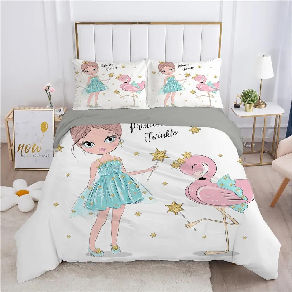 Cartoon Lovely Girls King Queen Duvet Cover Cute Little Girl Pattern Bedding Set Kids Pink Pretty 2/3pcs Polyester Quilt Cover
