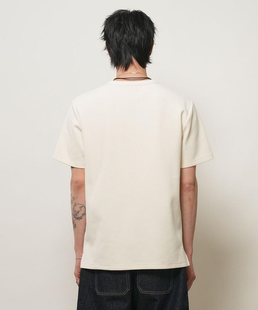 GENERALIDEA Man Waffle Henley Neck Short Sleeve T-Shirt [Ivory] / Gf2Mts012