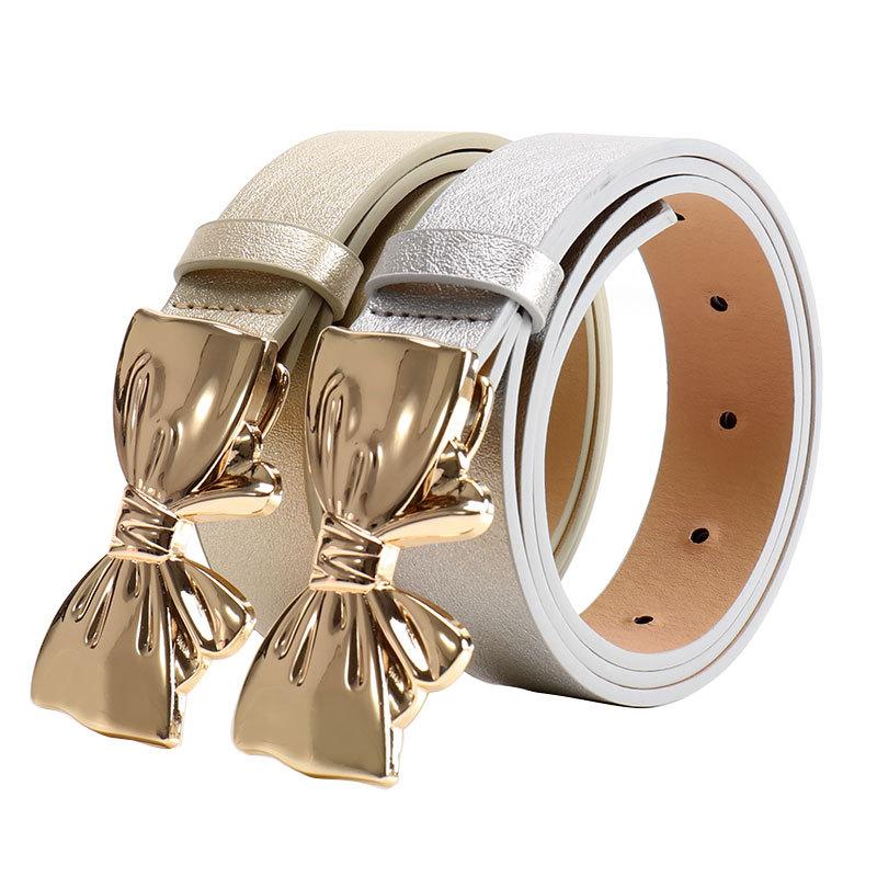 New Shiny PU Women's Belt, Versatile Jeans with A High-end Golden Mirror Bow Belt for Women