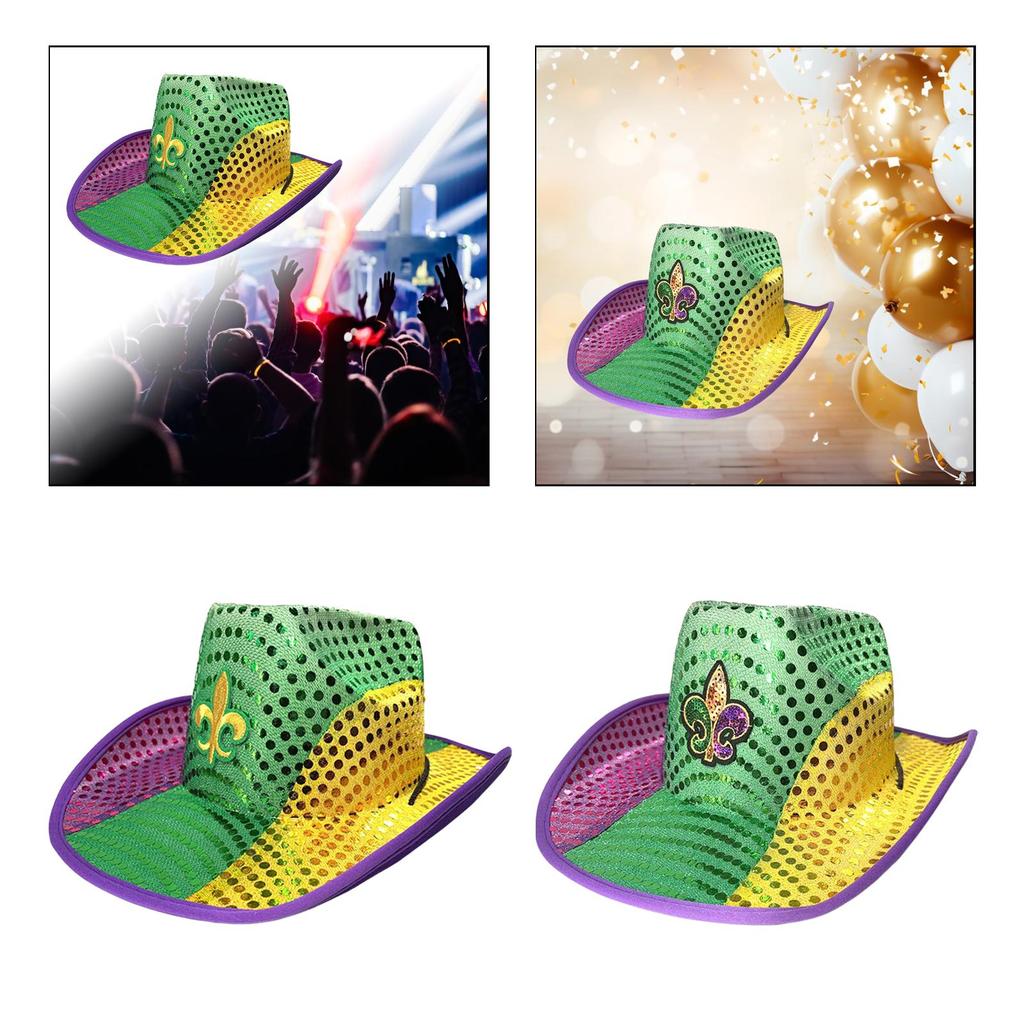 Sequin Cowboy Hat for Women Men Decoration Photo Props Novelty Funny Mardi Gras Hat for Rave Nightclub Cosplay Celebration Party