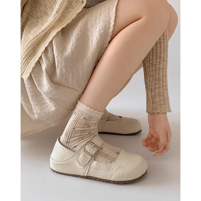 French Retro Light Mouth Velcro Mary Jane Women's Shoes 2025 New Fashion Versatile with Skirt Small Leather Shoes