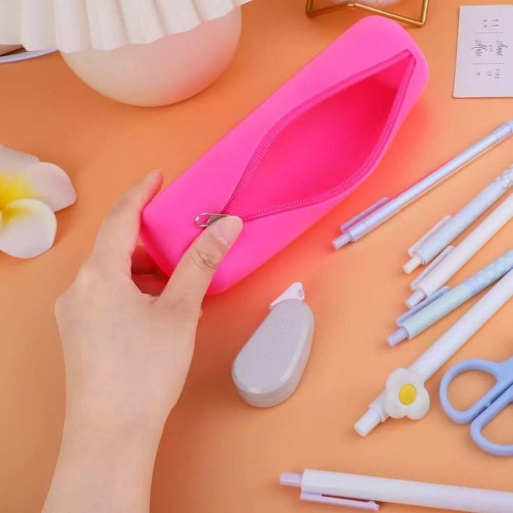 Simple Silicone Pencil Case Large Capacity Cosmetic Bag Portable Stationery Storage Bag