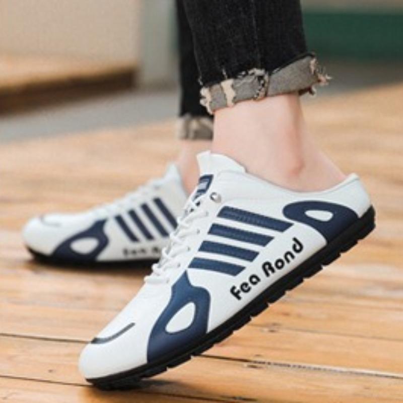 Fashion Summer Men's Baotou Half Slippers Lightweight PU Leather Casual Shoes Soft-soled Support Slippers Walking Flat Slippers for Men