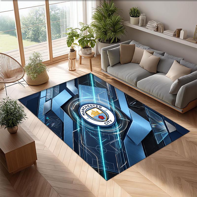 Manchester City Printed Flannel Area Rug Non Slip Soft Polyester Floor Carpet Indoor Decor Mat for Bedroom Living Room Sofa