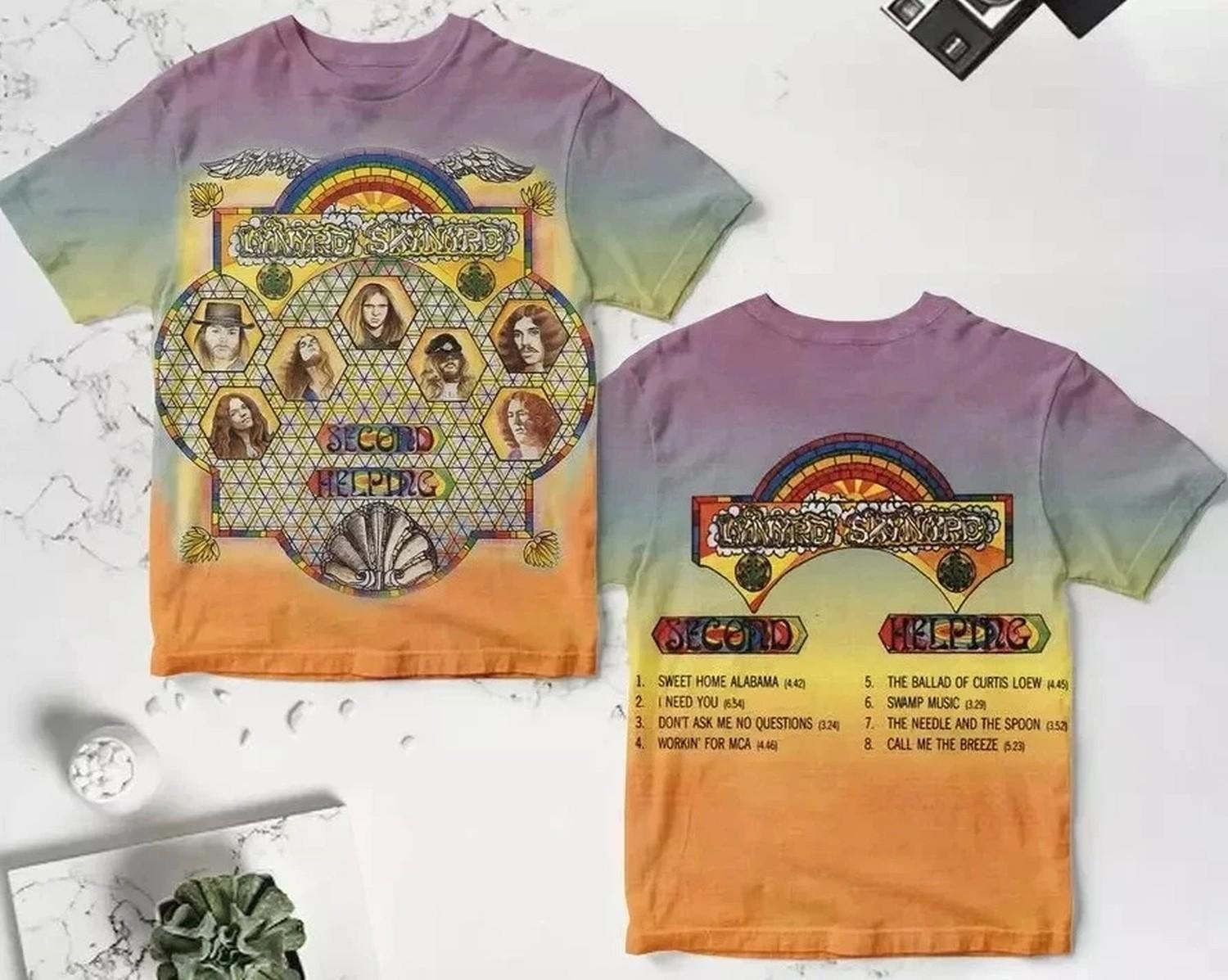 LYNYRD SKYNYRD Second Helping ROCK Rainbow AOP 3D T-shirt L