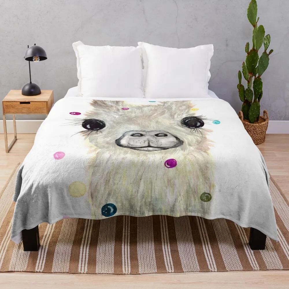 Cartoon Llama Flannel Throw Blanket Cute Kawaii Wild Animals for Bed Sofa Couch King Queen Full Size Super Soft Lightweight Warm