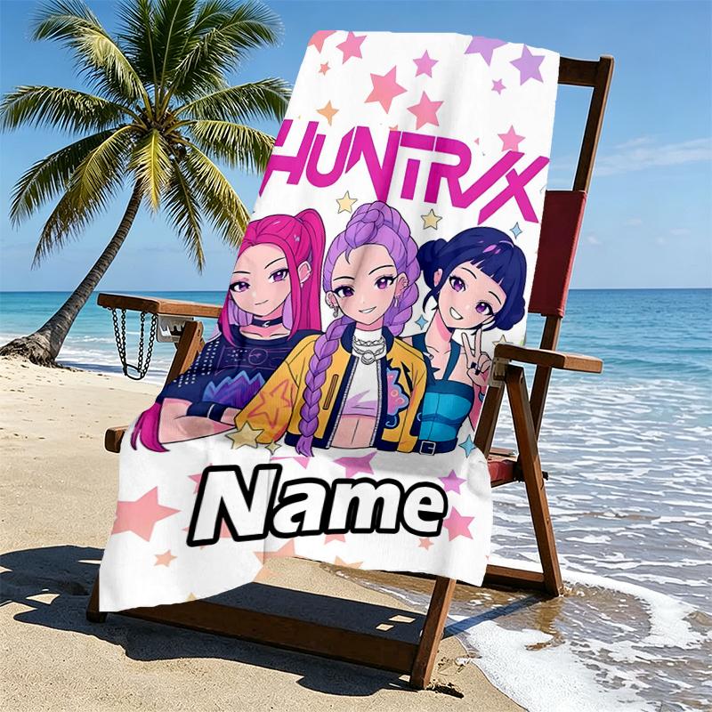 Custom Name Personalized KPop Demon Hunters Print Beach Towel, for Trip Camping Beach Party Home Decor, Birthday Gift for Family & Friends