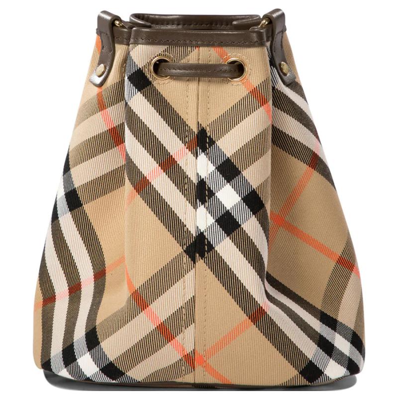 Burberry Checked Drawstring Bucket Bag Sand Women Bags Tan 8093804