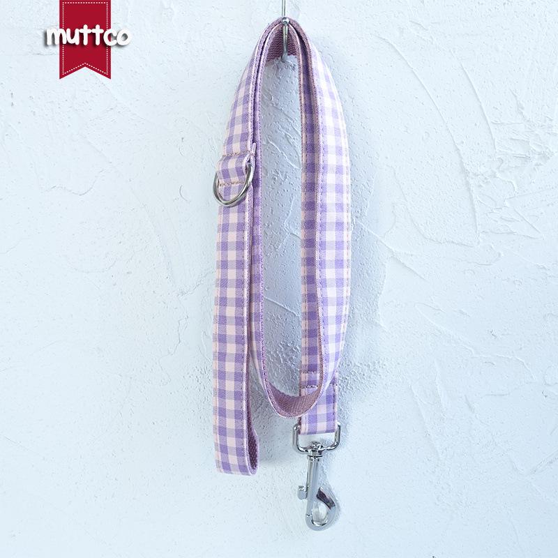 MUTTCO DIY Soft Purple Plaid Dog Collar & Leash Set UDL-101 XL
