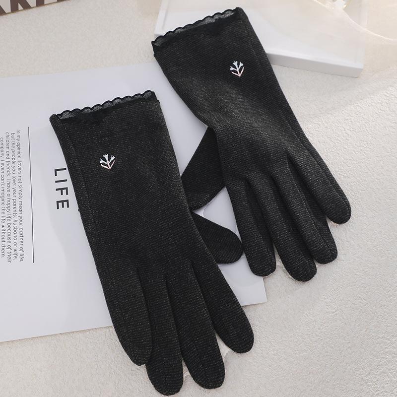 Warm Gloves Single Layer Women's Elegant Lace Houndstooth Outdoor Riding Cold Proof and Wind Proof Touch Screen Autumn and Winter Gloves