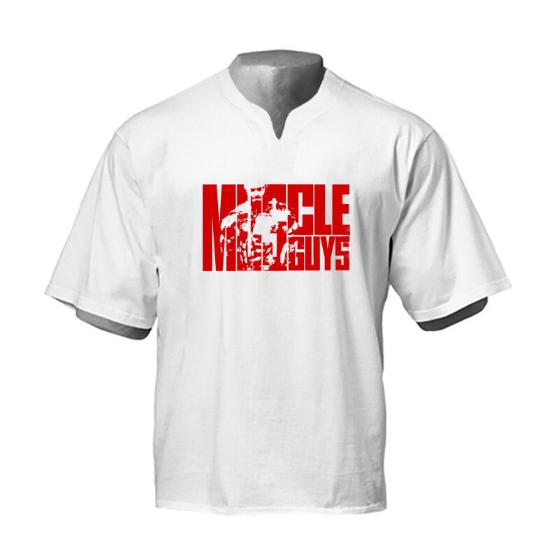 

Muscleguys Молодежная мода с v-образным вырезом, объемная футболка с короткими рукавами, мужские летние свободные хлопковые футболки для фитнеса, бодибилдинга, удобная уличная одежда XXL белый