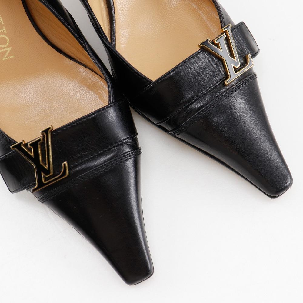 LOUIS VUITTON initial pumps Slingback Pointed toe pumps black leather Women Used
