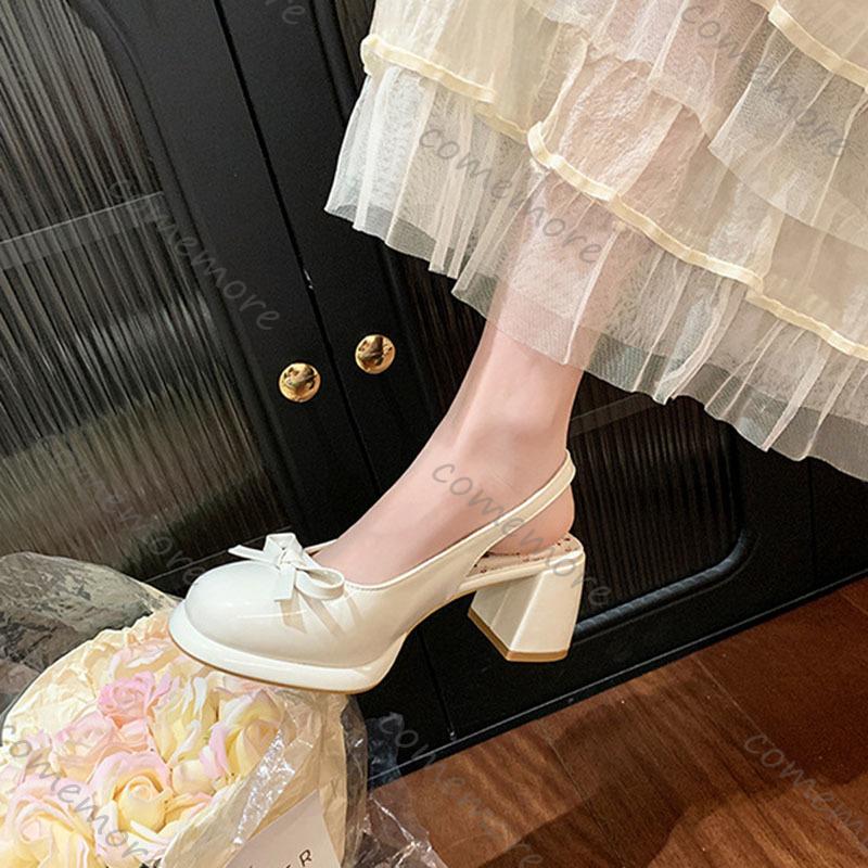 Fashion Comemore Bow Women Heeled Sandals Platform Loafers Shoes Woman Slingback 2025 Dress Shallow Summer Pumps Soft Leather Sandalias