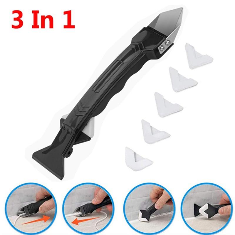 3 In 1 Sealant Angle Scraper Spatula Silicone Grout Caulk Floor Seam Glass Glue Remover Home Removal Tool Kit
