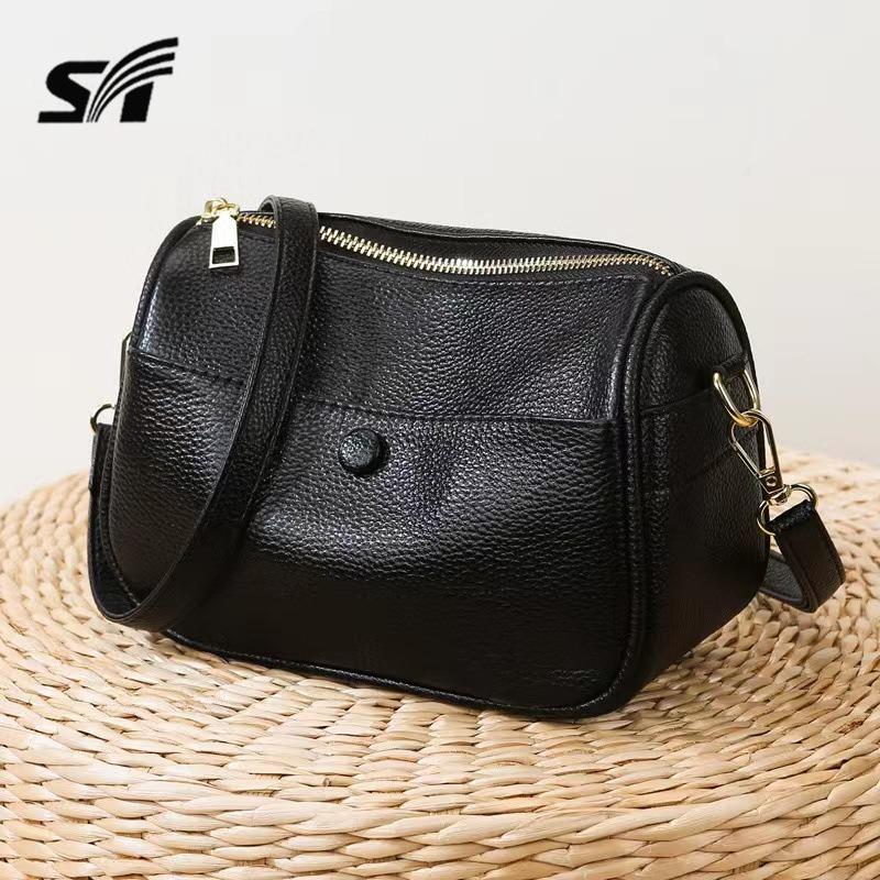 Bag new simple and fashionable multi-layer large-capacity women's bag shoulder bag first layer cowhide messenger bag bag