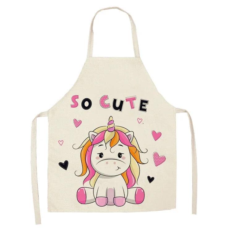 1Pcs Kitchen Apron Cartoon Unicorn Music Printed Cotton Linen Aprons for Women Men Cooking Accessories Delantal Cocina Mujer