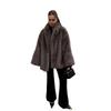 Womens Faux Fox Fur Coat With Belted Waist Retro Style Short Pufferless Jacket