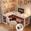 Zhaiwanjia Cream Style Grey Oak Corner Desk with Bookshelf and Pegboard