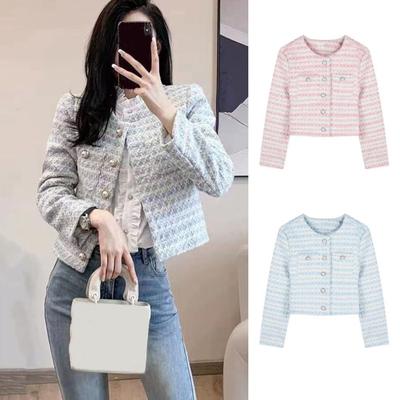 Fall Spring Women Jacket Retro Button Decoe Round Neck Single-breasted Chest Pockets Long