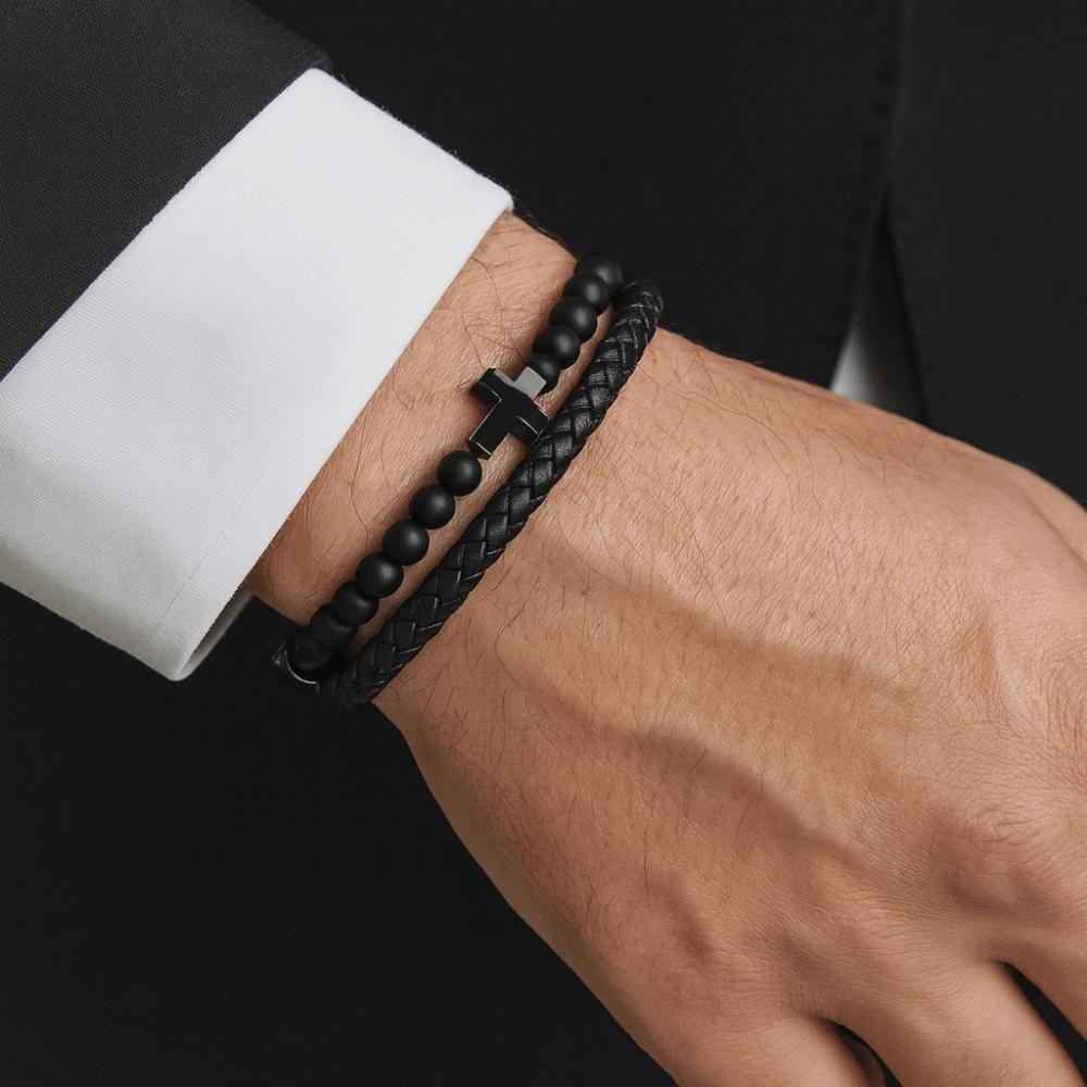 Leather Lava Rock Bead Bracelet Black Inspirational Quotes Bracelets Husband
