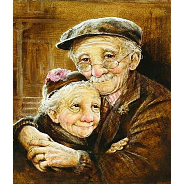 DIY 5D Diamond Painting Old Couple Mosaic Full Round Rhinestones Diamond Embroider