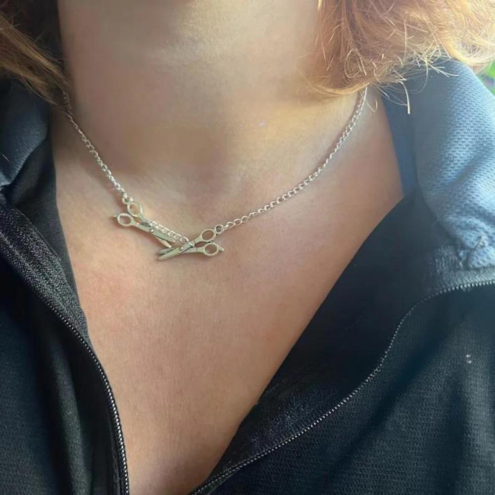 Punk Two Small Silver Color Scissors Fashion Personality Pendant Necklace for Women Halloween Gothic Choker Chain  Gifts