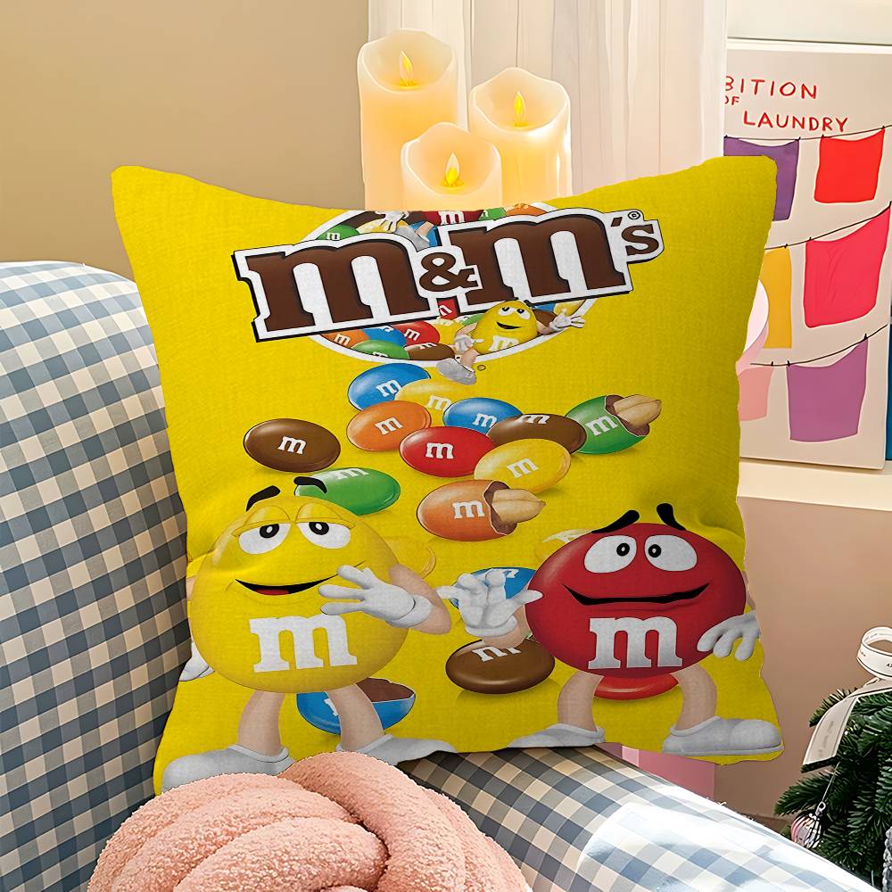 M-M&M Candy Snacks Pillow Covers Cartoon Sofa Decorative Home Double-sided Printing Short Plush Cute Cushion Cover