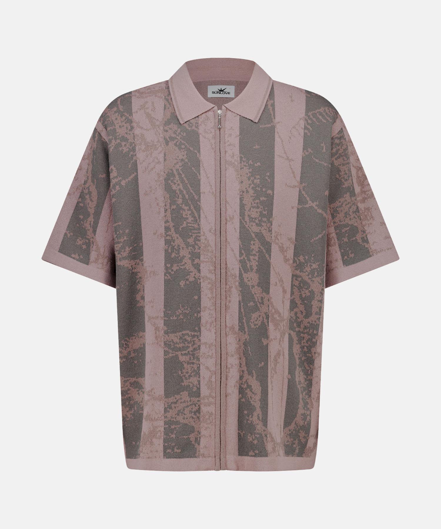 Sun Love Jacquard Full Zip Knit Polo Pink L