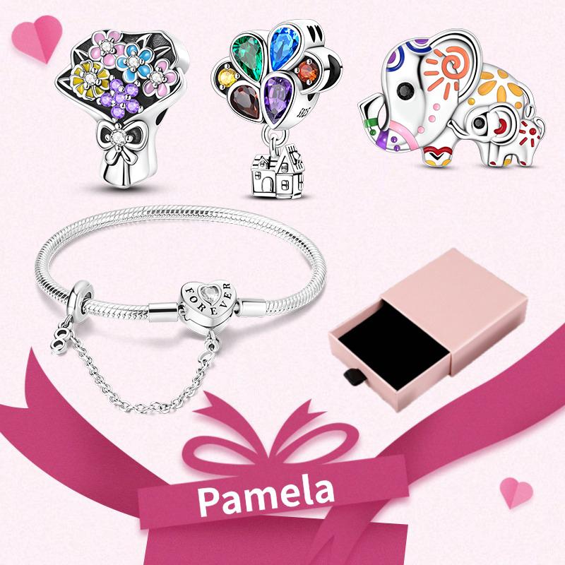 Pink Heart Charm Set 925 Original Silver Charms Bracelet With Gift Box For Women Wedding Anniversary Jewelry Gift 4pcs/lot