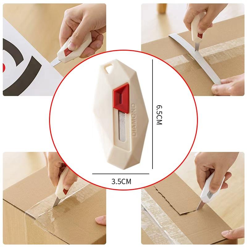 Magnetic Box Opener Cutter Safety Round Head Letter Envelope Opener Portable Unpacking Tool with Automatic Rebound Design