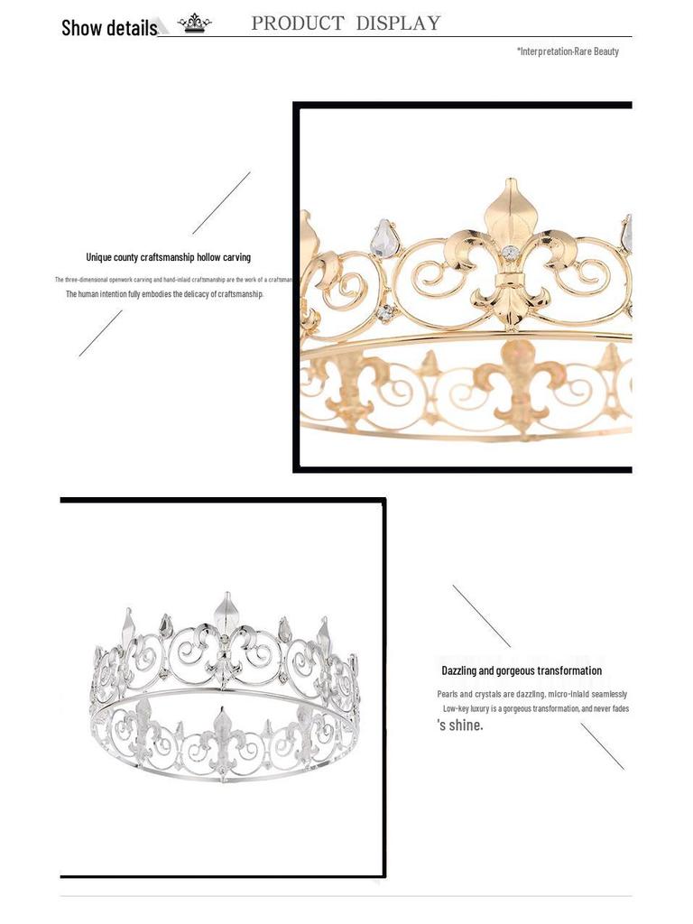 Europäische und amerikanische Barock Strasslegierungskrone für Männer und Frauen - Party- und Abschlussball-Kopfschmuck