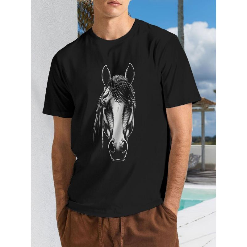 Europäische Größen Lustiges Pferdeliebhaber T-Shirt | Tierprint für Mädchen Frauen, Stil 2 T-Shirt - Grafik T-Shirts für Männer