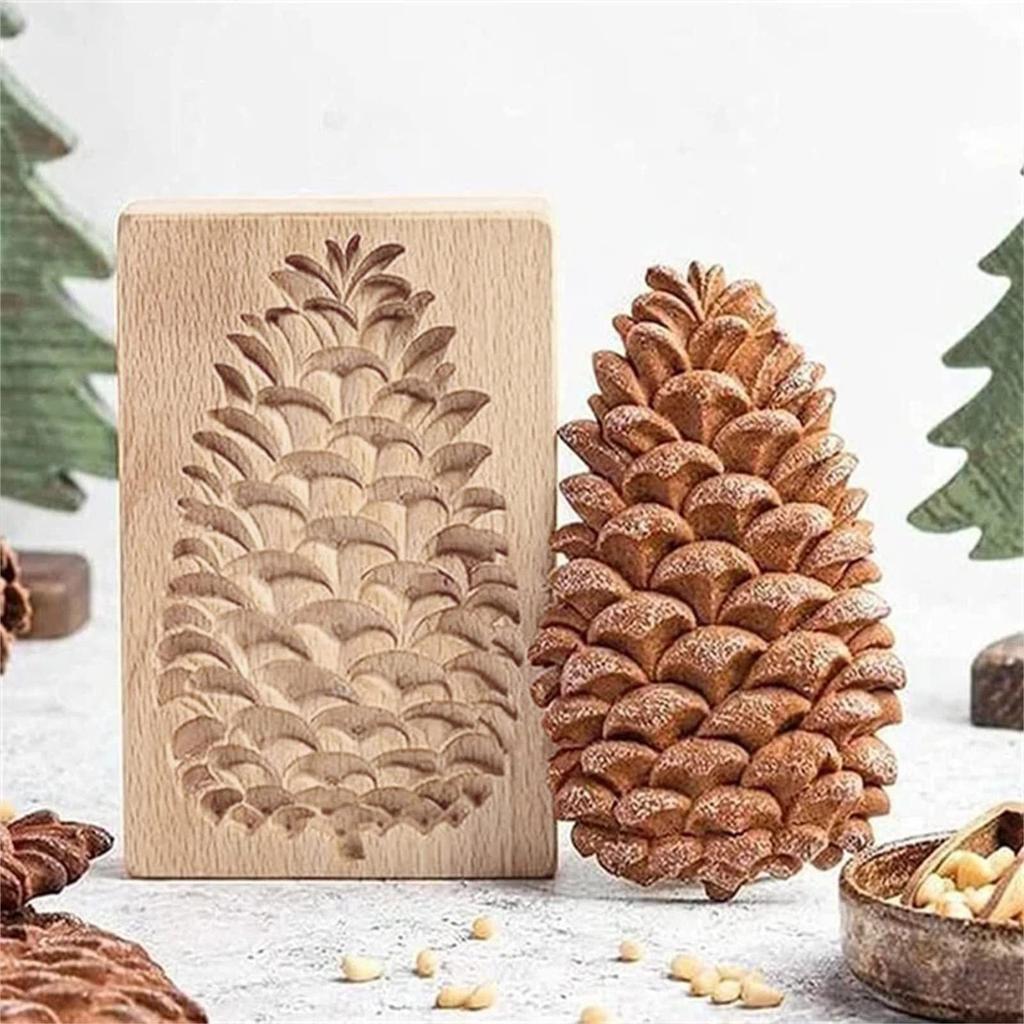 Wooden Cookie Molds 2 Pieces Reusable Cutter 3D Squirrel And Pine Cone Cookie Stamp Mold for Beginner Easter Halloween Christmas
