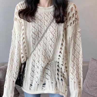 Hollow Out Hole Fashion Volný pletený svetr Top líný styl Korejský styl svrchní svetr