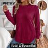 JPNTKY Women's Fashion Casual Solid Color Print Long Sleeve O-Neck Blouses & Shirts
