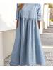 Plus Size Round Neck Solid Pleated Pocket Loose Casual Midi Comfortable Dress S-5XL Lightweight Recognition Elegant with Flattering Chic Dress