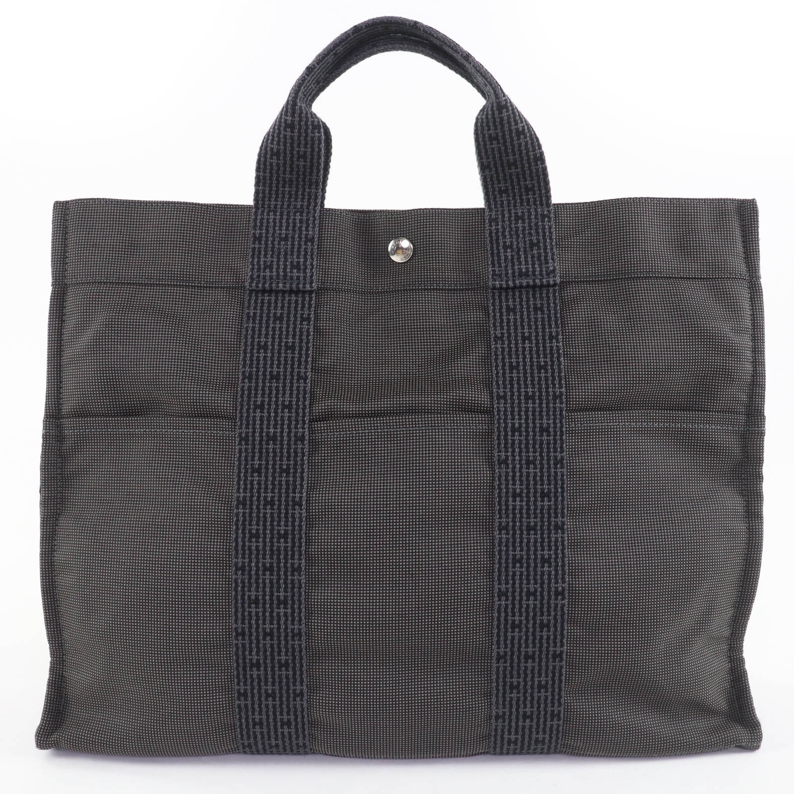 

Great HERMES Handbag Her Line MM Canvas Tote Bag with Cadena and Key gray Used