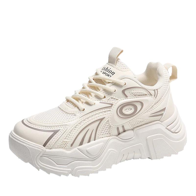 fashion 2024 New Round Toe Thick-soled Mesh Breathable and Heightening Dad Shoes Comfortable Women's Sports Shoes Fashionable