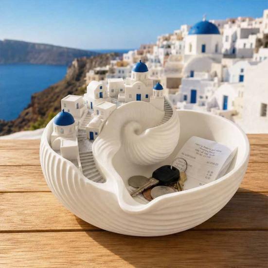 Santorini-Stil Auffangschale, Catch-All Tablett-Organizer, Griechische Insel Organizer Schreibtischdekoration, Muschelschale für Schlüssel Münzen & Schmuck, Praktisches Geschenk für