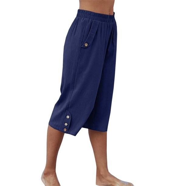 Linen Pants For Women Casual Color Pants Color 3/4 Trousers High Waisted With Pocket