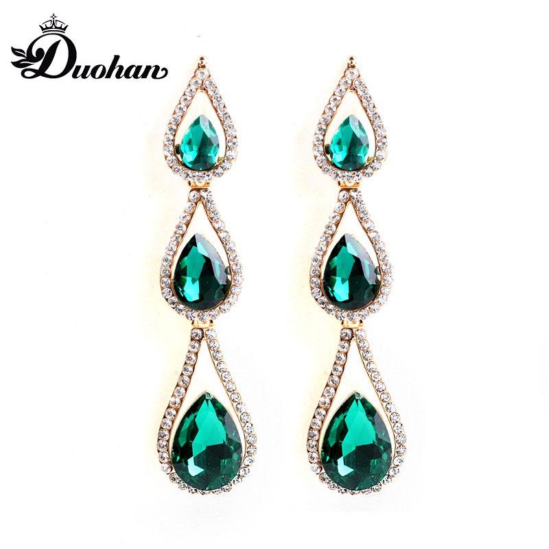 European and American Long Tassel Rhinestone Inlaid Geometric Earrings for Women