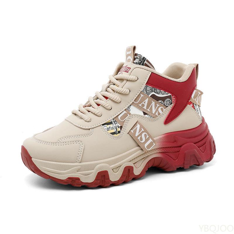 Spring and Autumn Fashion New Thick Soled Height Increasing Women's Sports Shoes Color Blocked Trendy Breathable Casual Shoes