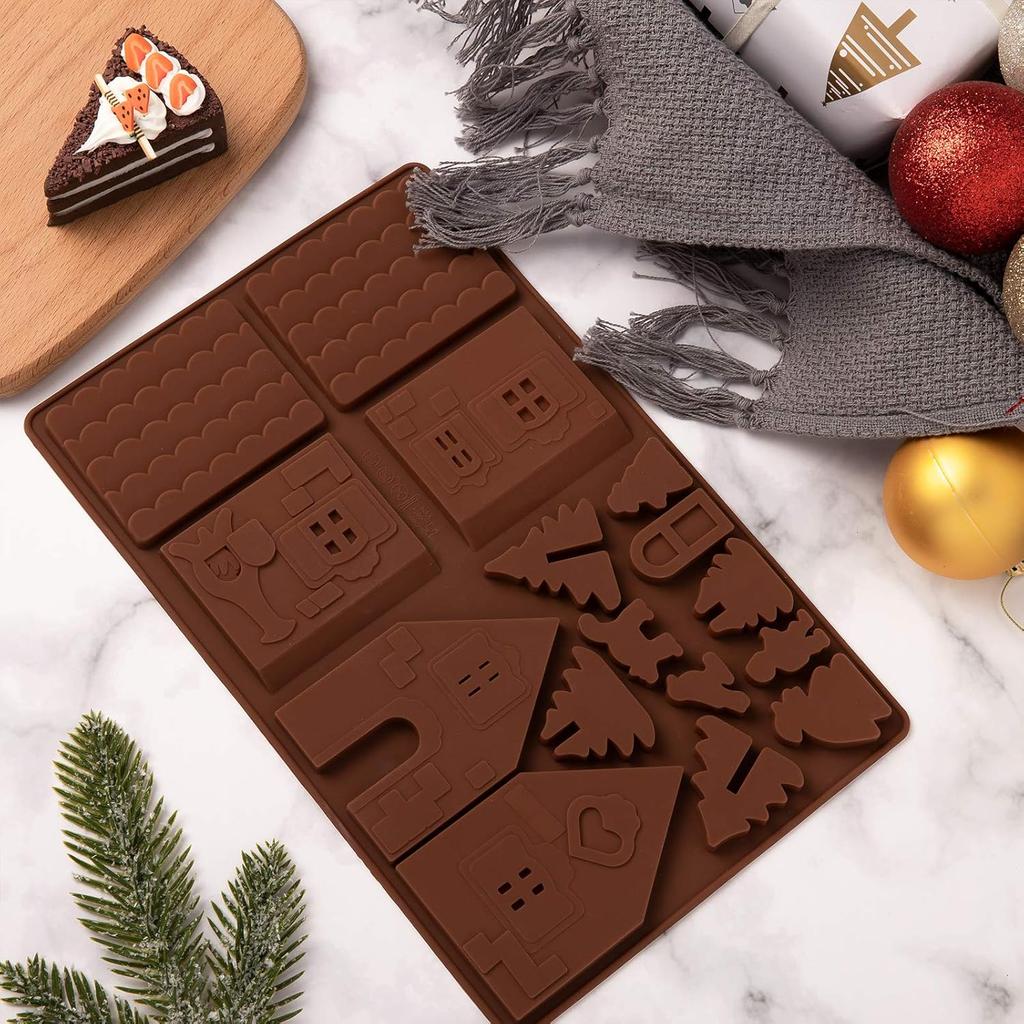 Whaline Christams Gingerbread House Baking Tray, Silicone Molds for Desserts, Chocolate, Candy,Cookies (2 Pieces)
