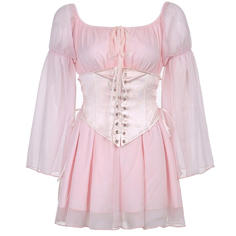 Waist Cinchers Dress With Corset Belt Mini Dress Elegant Sexy Party Daily Dresses Vacation Women Tie Up Corset Dress