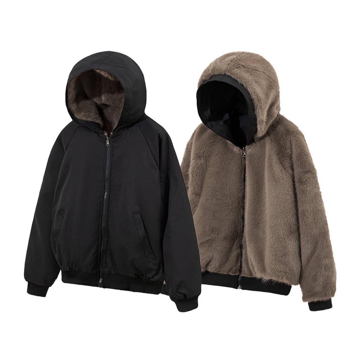 

Unisex Reversible Fleece-Lined Cotton Jacket with Hood - Winter Essential XL (Recommended for 130-150 jin) чорний