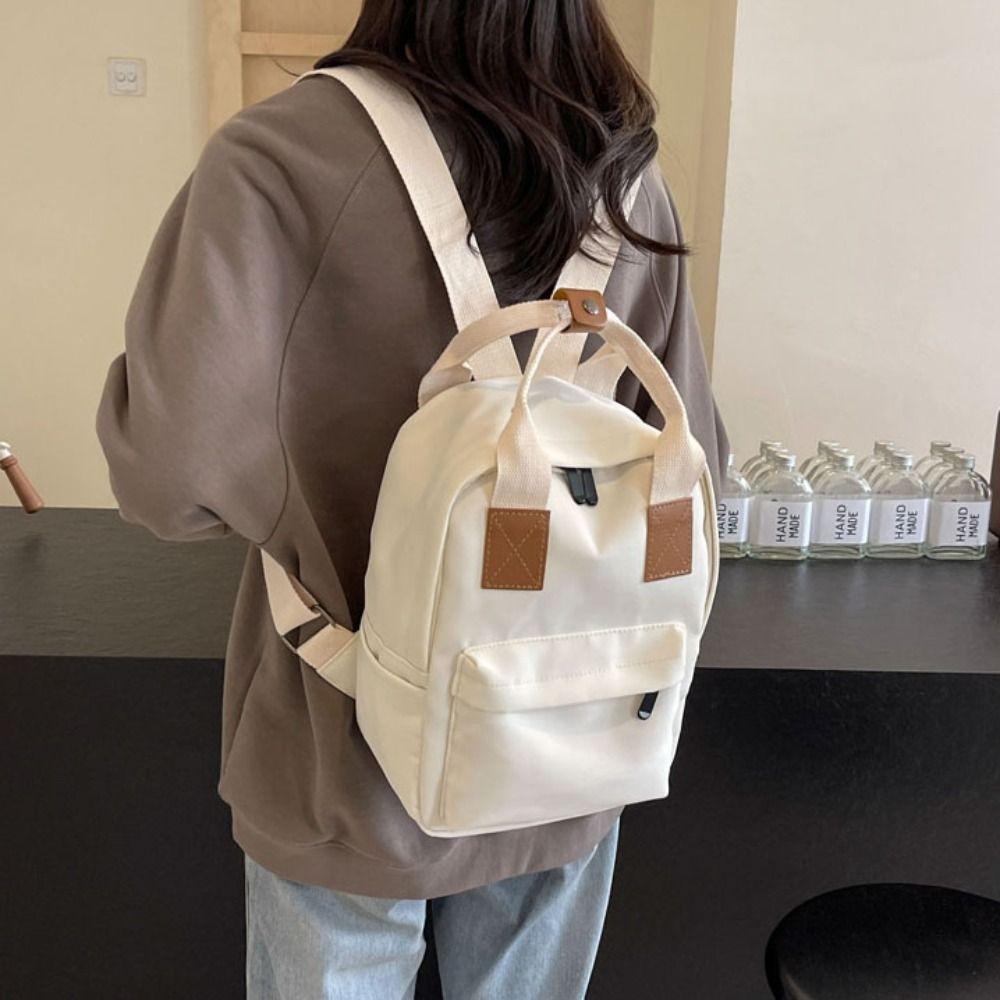 Canvas Children's Backpack Simple School Bag Trendy Square School Bag  Student